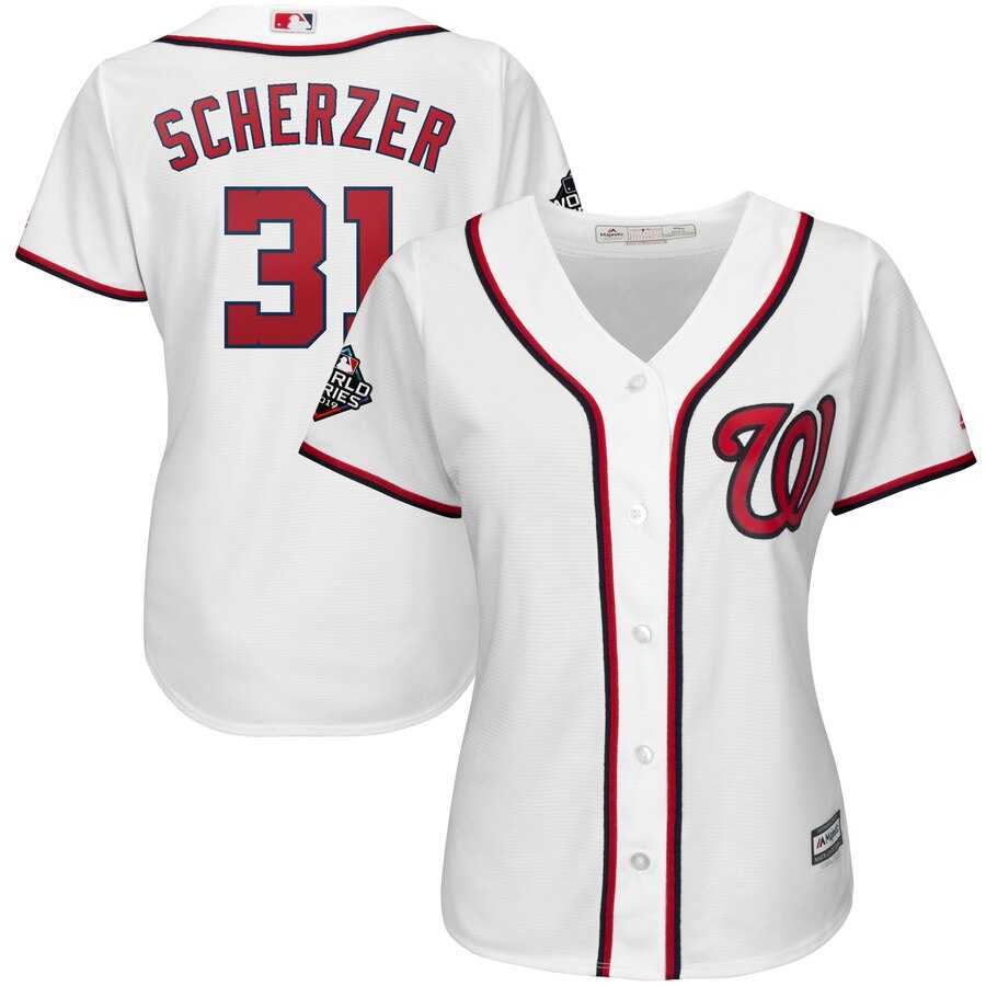 Women Nationals 31 Max Scherzer White 2019 World Series Bound Cool Base Jersey,We sell and wholesale Women Nationals 31 Max Scherzer White 2019 World Series Bound Cool Base Jersey on line form chian!